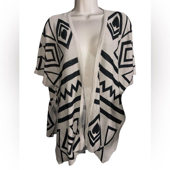 Maddison Tan Black Print Cardigan Soft Kimono Draped Sleeves Side Bottom Small - Picture 1 of 6